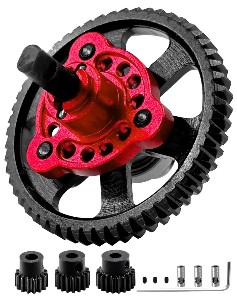 Rcarmumb 54T Spur Gear Upgrades Part for Slash Stampede Rustler 4X4(VXL), Hardened Steel Slipper Clutch Eliminator 54T Spur Gear with Pinions Gears Set(15T 17T 19T) RC Upgrades,#6878,Red - Image 1